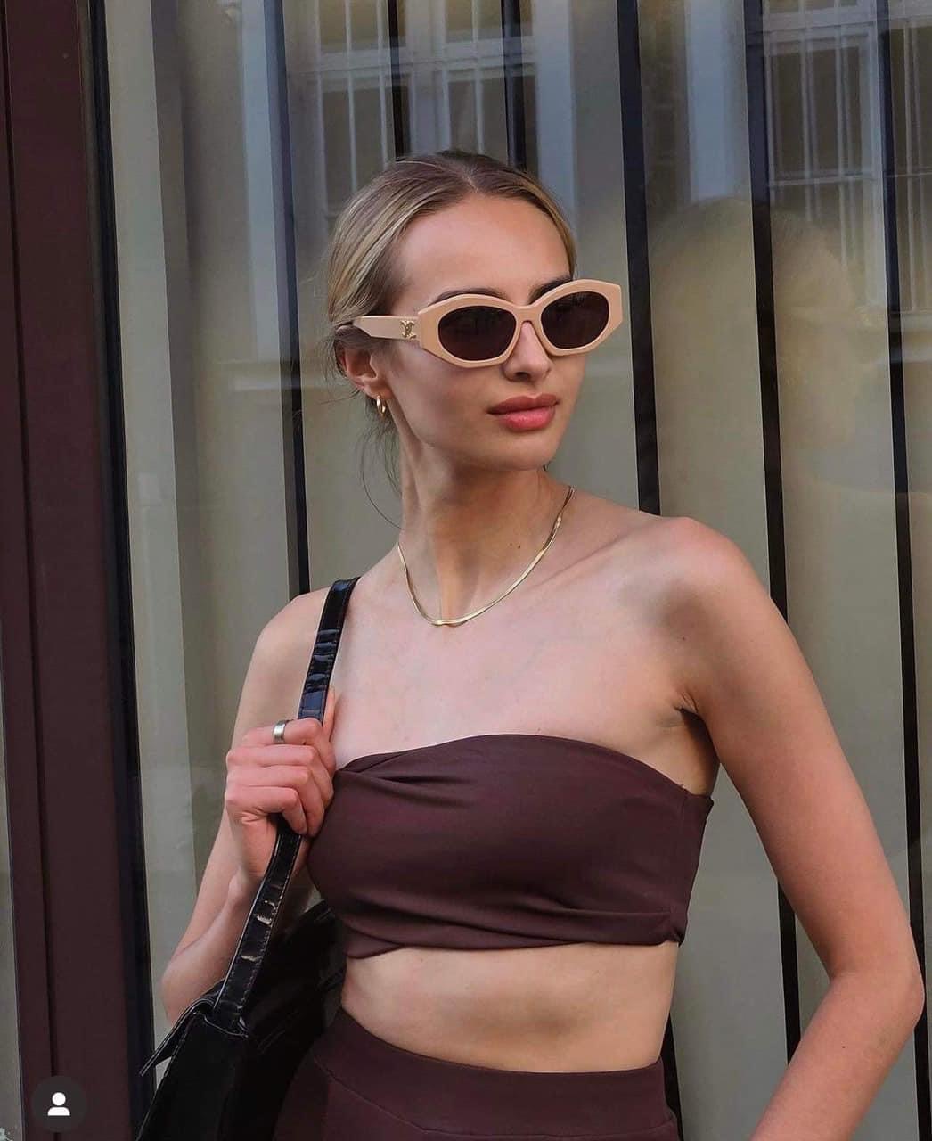 Fashion Luxury Designer Sunglasses Mens and Womens Small Squeezed Frame Oval Glasses Premium UV 400 Polarized Sunglasses Anti dizziness With box