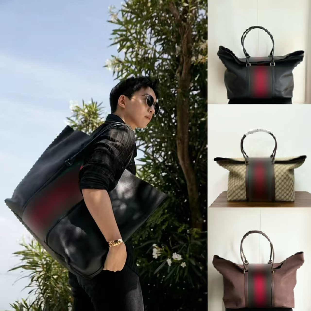 Luxury Designer Mega Web Trademark Tote Bag Fashion Black Leather Travel Duffle Handbagur shoulder bag for Unisex