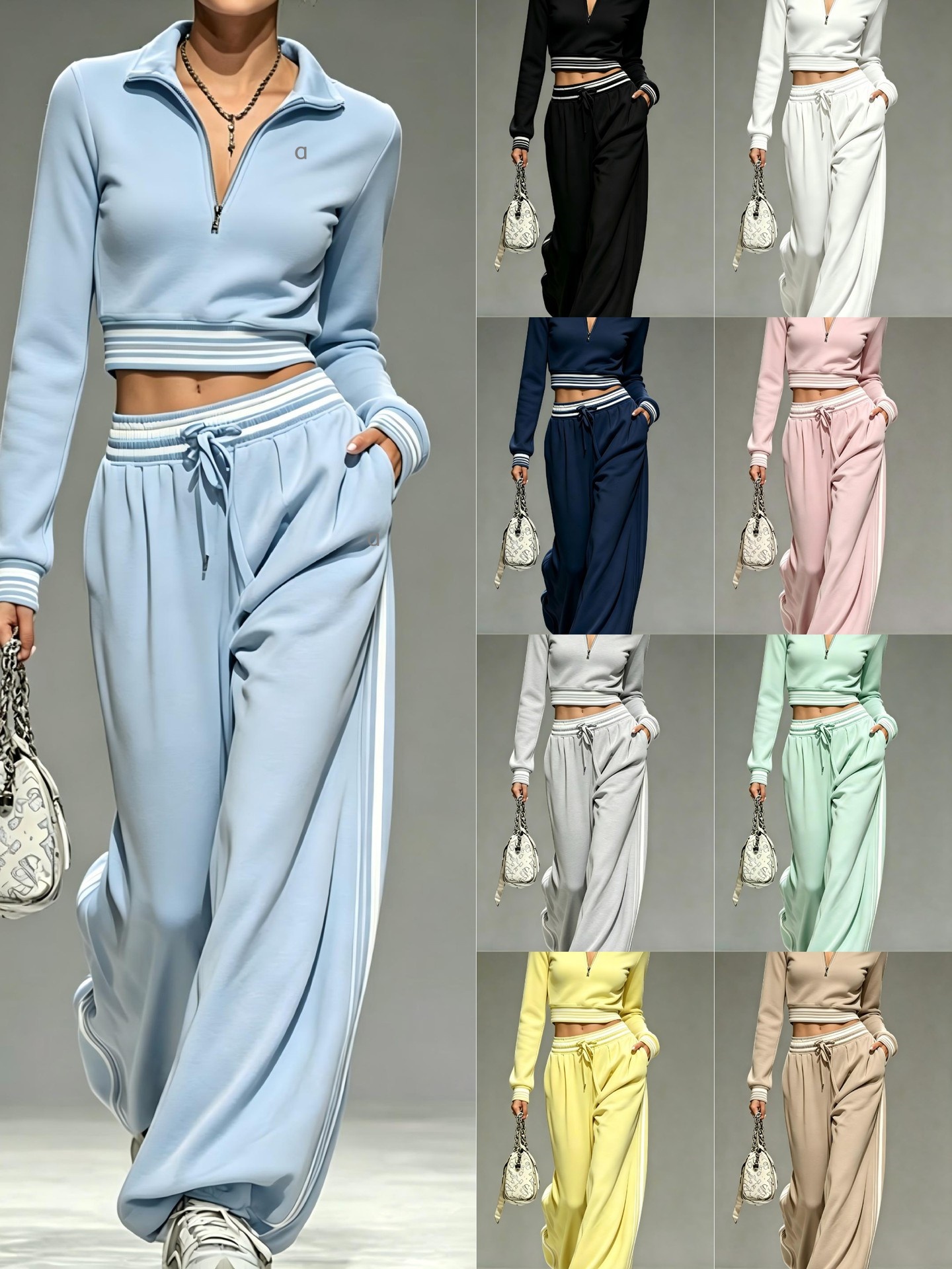 2909A Women's Fashion Leisure Yoga Short Pullover Sports Drawstring Wide-leg Pants Autumn and Winter New Temperament Commuter Fashion Leisur
