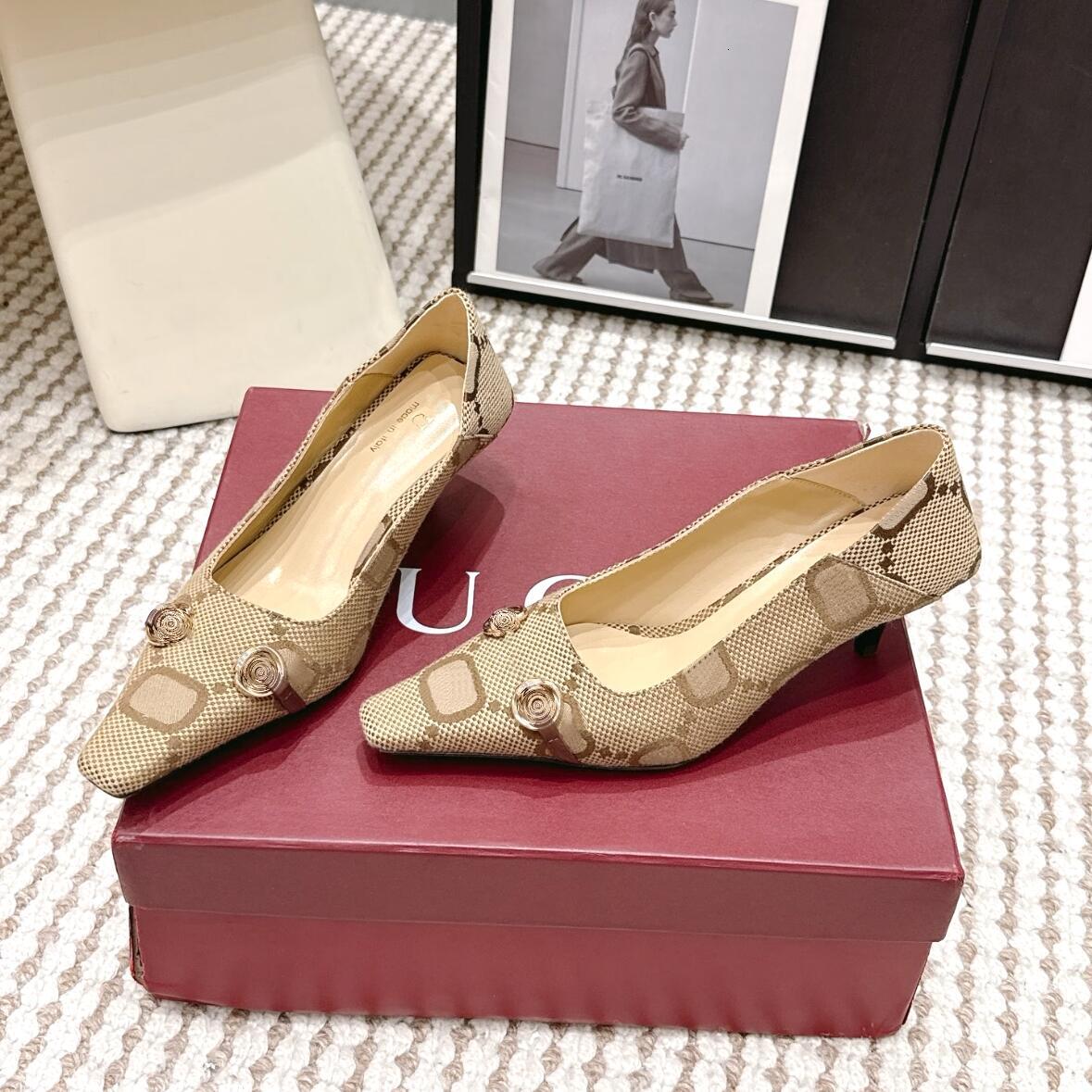 Pointed Toe High Heels luxury Designer Pumps GUCCAR Heel Classis Patent Leather Stiletto Women Dress shoe Canvas jacquard Fashion Evening Party Sexy