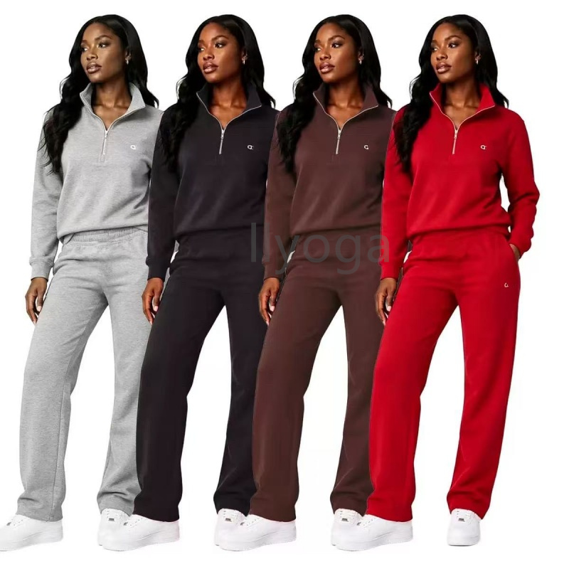 Womens yoga stand collar sports suit fitness sports pants suit long-sleeved top gym sportswear casual sports top