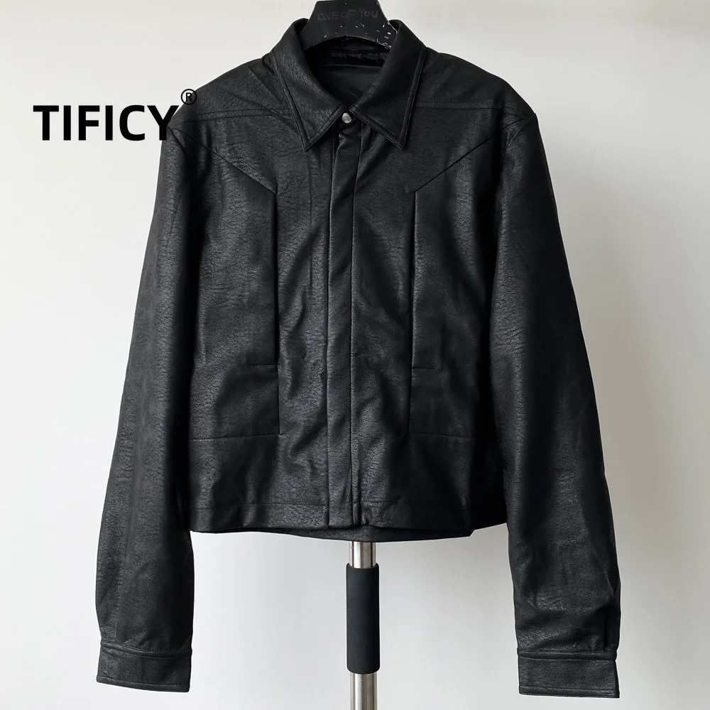 High Street RO Style Dark Jackets Men's Deconstruction Splicing Workwear PU Leather Retro Streetwear Fashion Short Jacket 260902