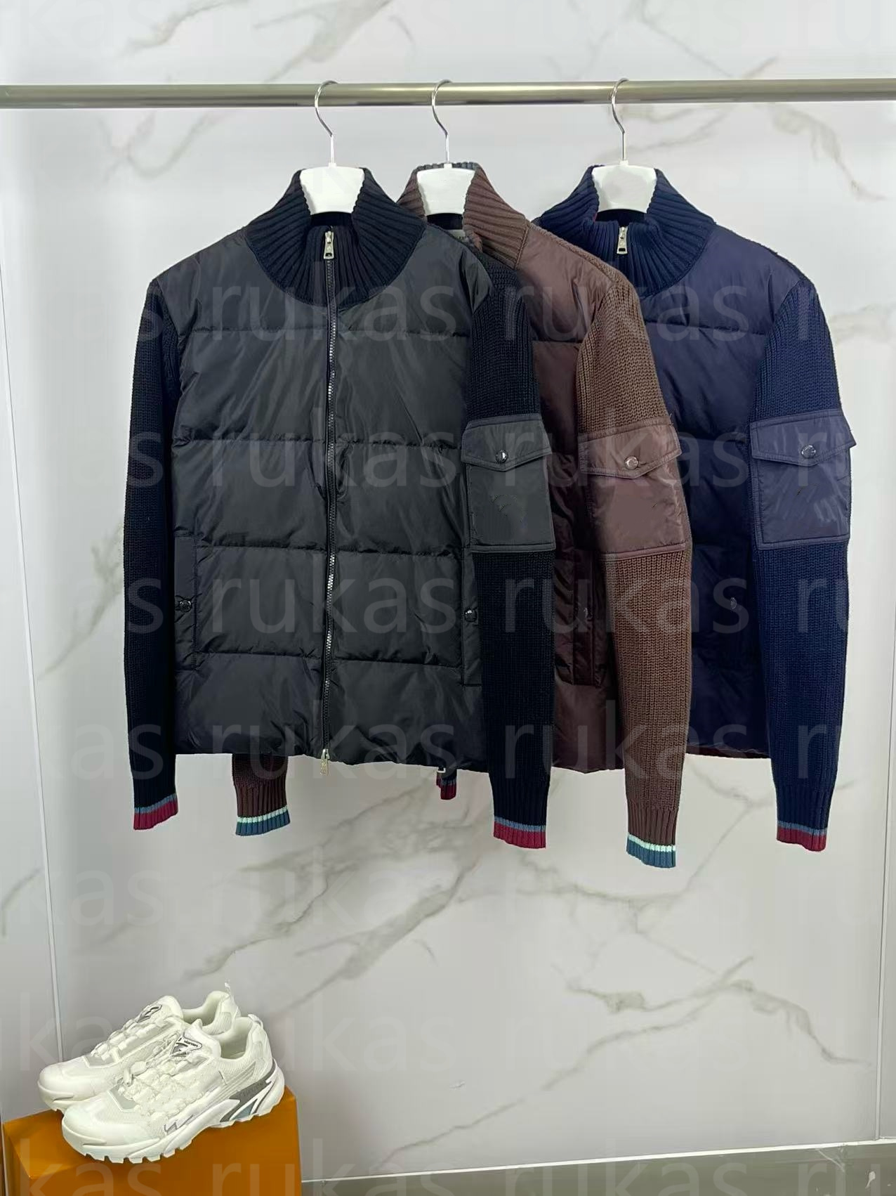 Mens Jackets Slim Fit Lightweight Knitted Jacket with Sleeve Badge Windproof Hooded Coat embroidered armband winter outerwear coats size m-3xl