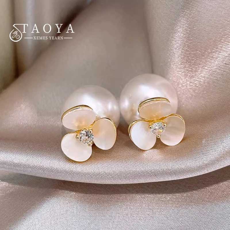 French Luxury Shell Flower Bk Hanging Round Pearl Stud Earrings 2024 Fashion Jewelry For Women's Exquisite Ear cessories M260922