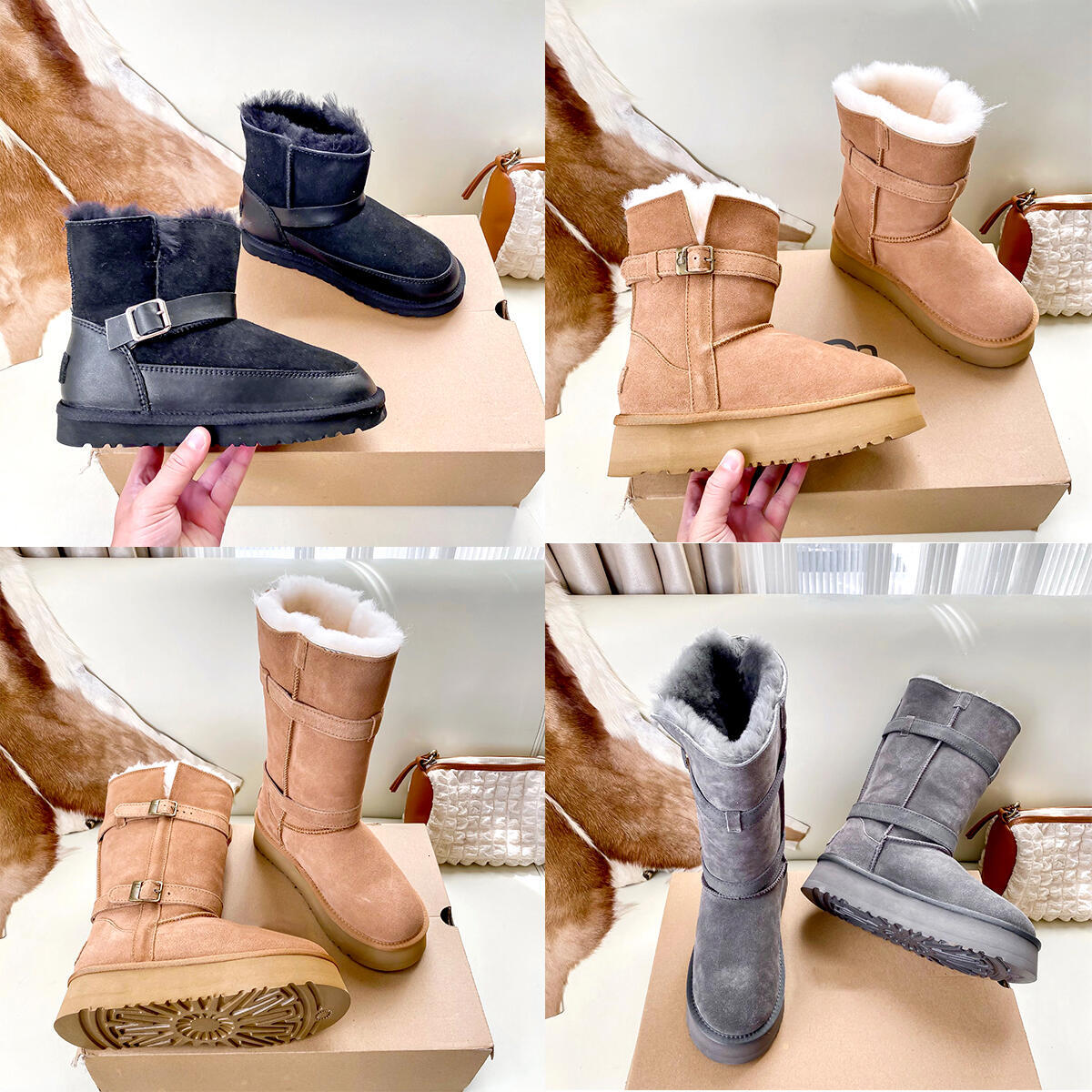 Teddy Furry Ankle Booties Mule Designer Suede Fur Snow Boots Fashion Knee boot Platform Home Women Warm luxurys tazz Slip On Winter Outdoor travel s