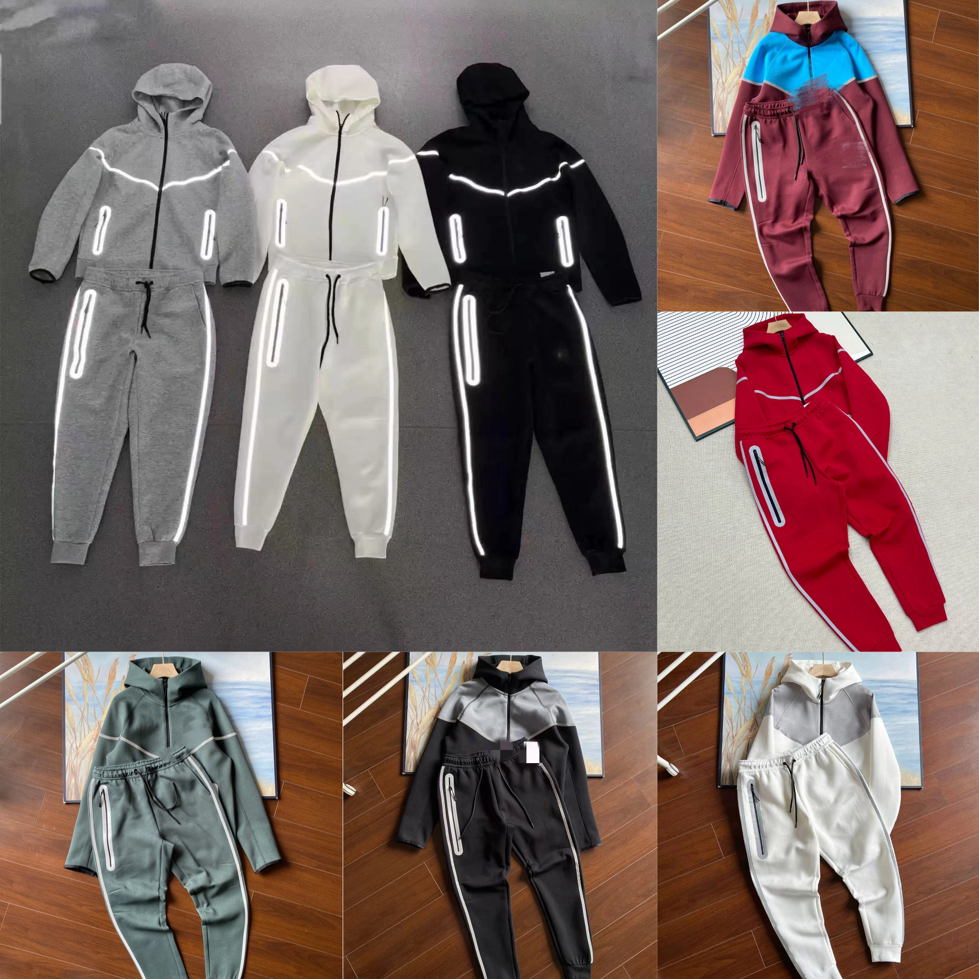 Designer mens tracksuits tech fleece jackets pants suits men sportswear fleece sweatsuits gym 3M hoodie sports Zipper Joggers reflective pressure
