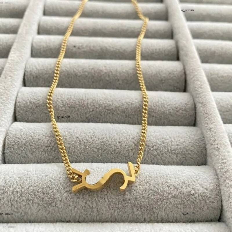 Collier de créateur de luxe sans décoloration plaqué or, pendentif lettre simple, bijoux de mode en acier inoxydable poli pour femmes