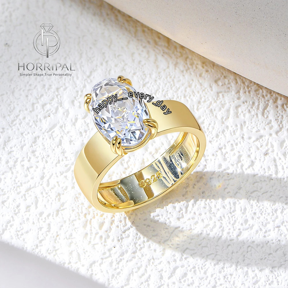 HORRIPAL 8*12mm 4.5CT D Color Oval Cut Moissanite Rings For Women Men S925 Sterling Silver Sparkling Wedding Ring Party Jewelry
