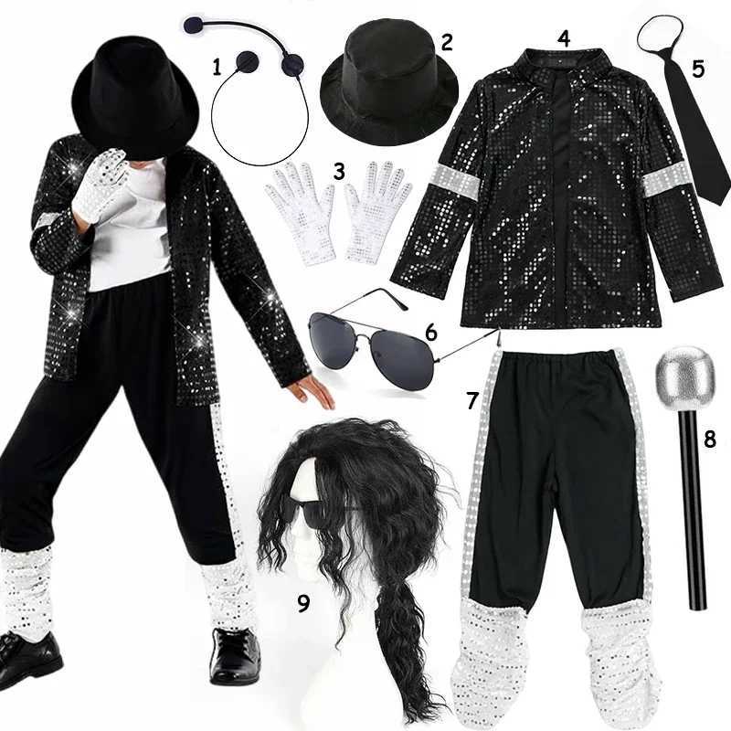 Kids 80s 90s Hip Hop Michael Jackson 5 Costume Boys Superstar Singer Outfit Halloween Carnival Stage Dance Cosplay Party Wear Q260909