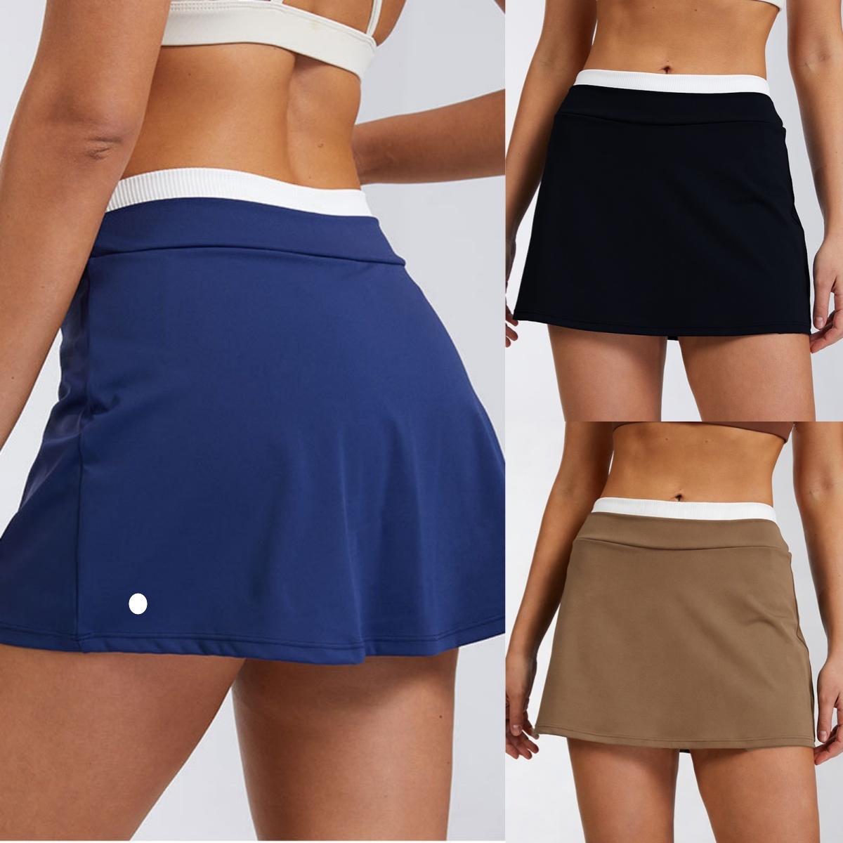 L6256-UU Womens High Waist Colorblocked Threaded Tennis Dress Two Piece Athletic Skirt Yoga Skirts Women Skirts for Sports Activities