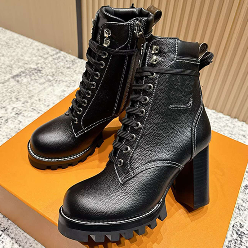 Mode Dames Remix Combat Boot 1AIZK Bottes Au Genou En Cuir De Veau Lisse Premium Comparer La Conception De Couture Adaptée À L'hiver À L'extérieu