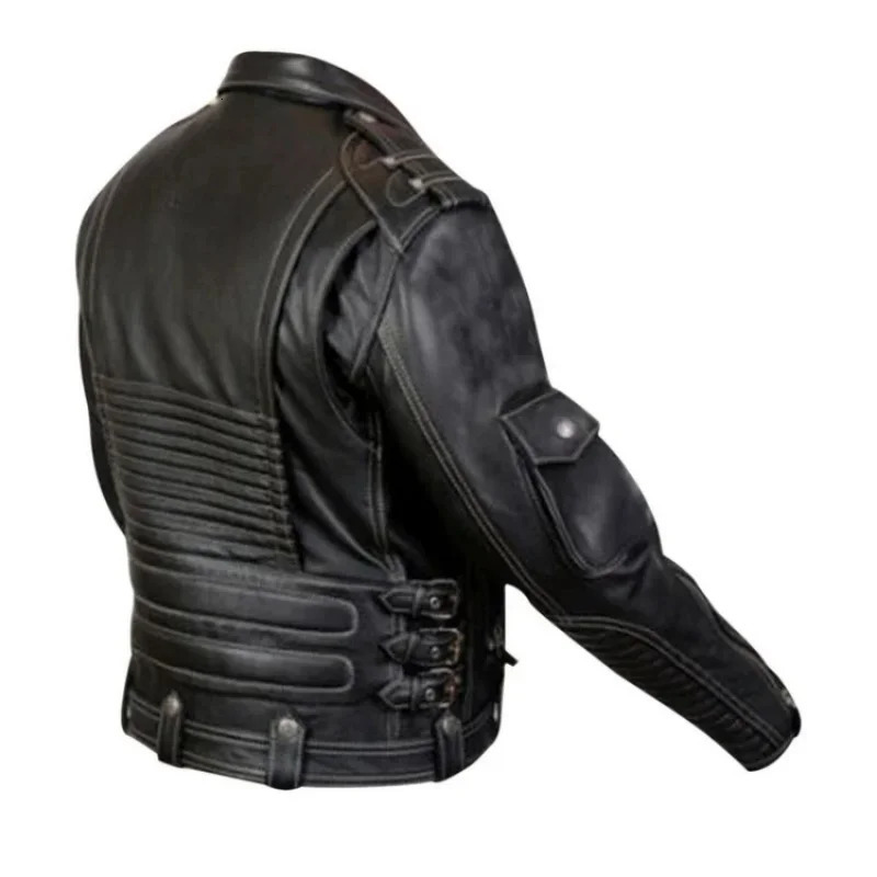 Winter Motorcycle PU Leather Jacket Fashion Cool Zipper Pockets Coats Men Clothing Mens 260902