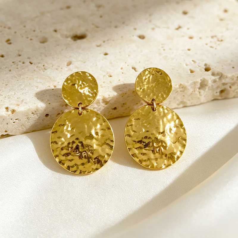 Vintage 18K Gold Plated Stainless Steel Ear Clips Geometric Circular Dangle Earrings for Women Waterproof Non Holes Jewelry Gift M260922