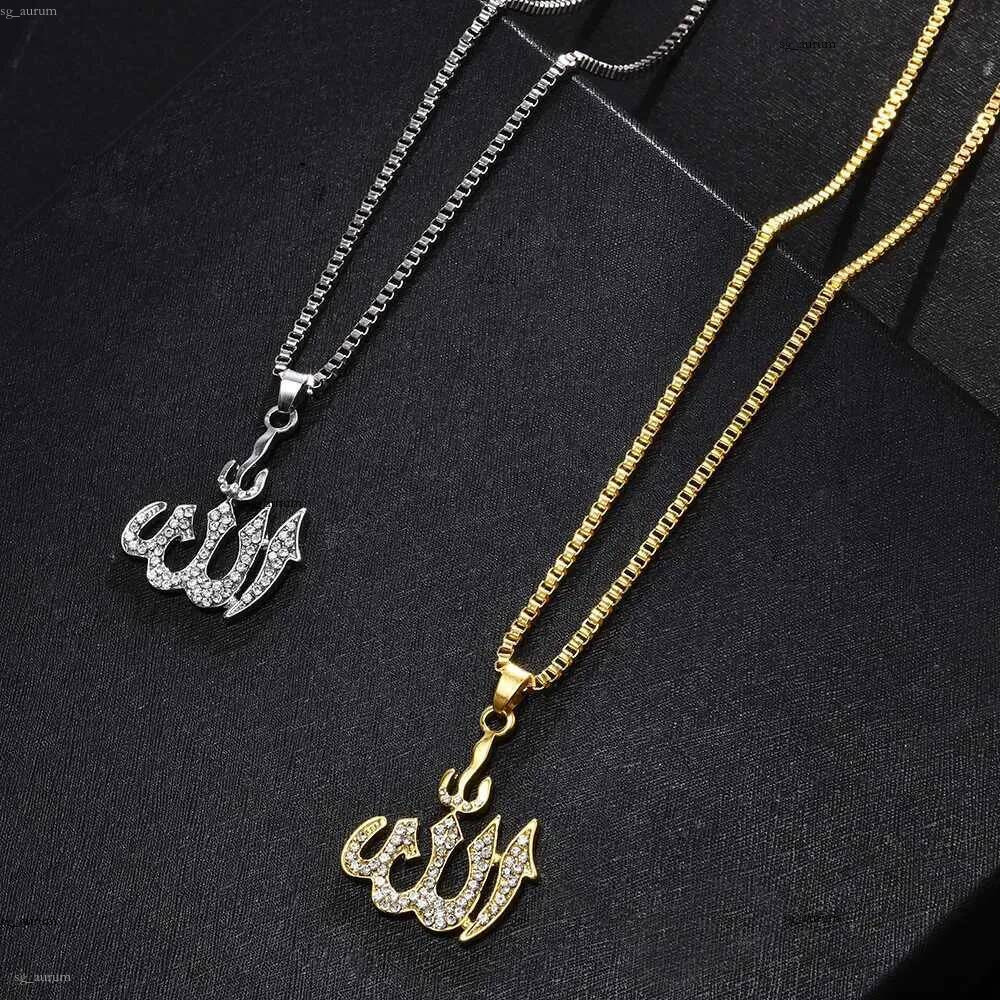 Collier avec pendentif en cristal, couleur dorée, Allah, chaîne, ancre simulée, islamique, cadeaux, à la mode, L24313