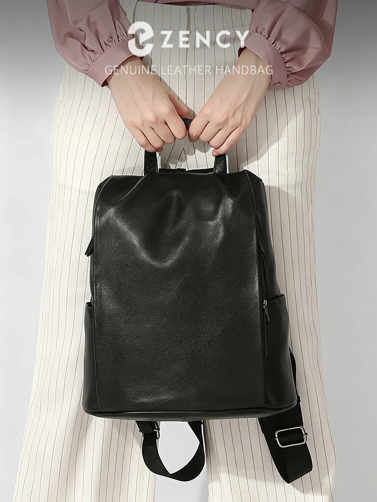 Zency Anti-theft Back Opening Backpack Purses For Women 100% Genuine Leather Black Travel Bag Fashion Knapsack Laptop Bag White 260909