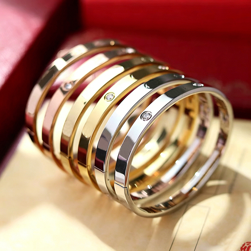 Bracelet à boucle pour hommes et femmes, bijoux de luxe, de haute qualité, en or 18 carats, en acier inoxydable, pour Couple, boîte pour femmes