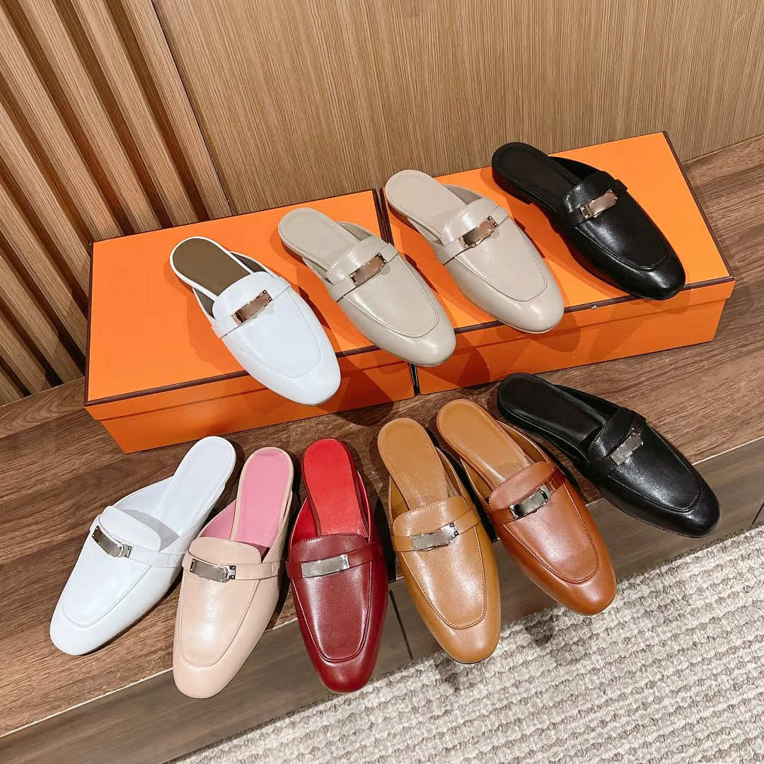 1 1 Designer sandal Women Home slide Top quality Slip On Fashion Slipper Ladies Metal Buckle luxury Mule Suede Genuine Leather Loafer Flat Casual sh