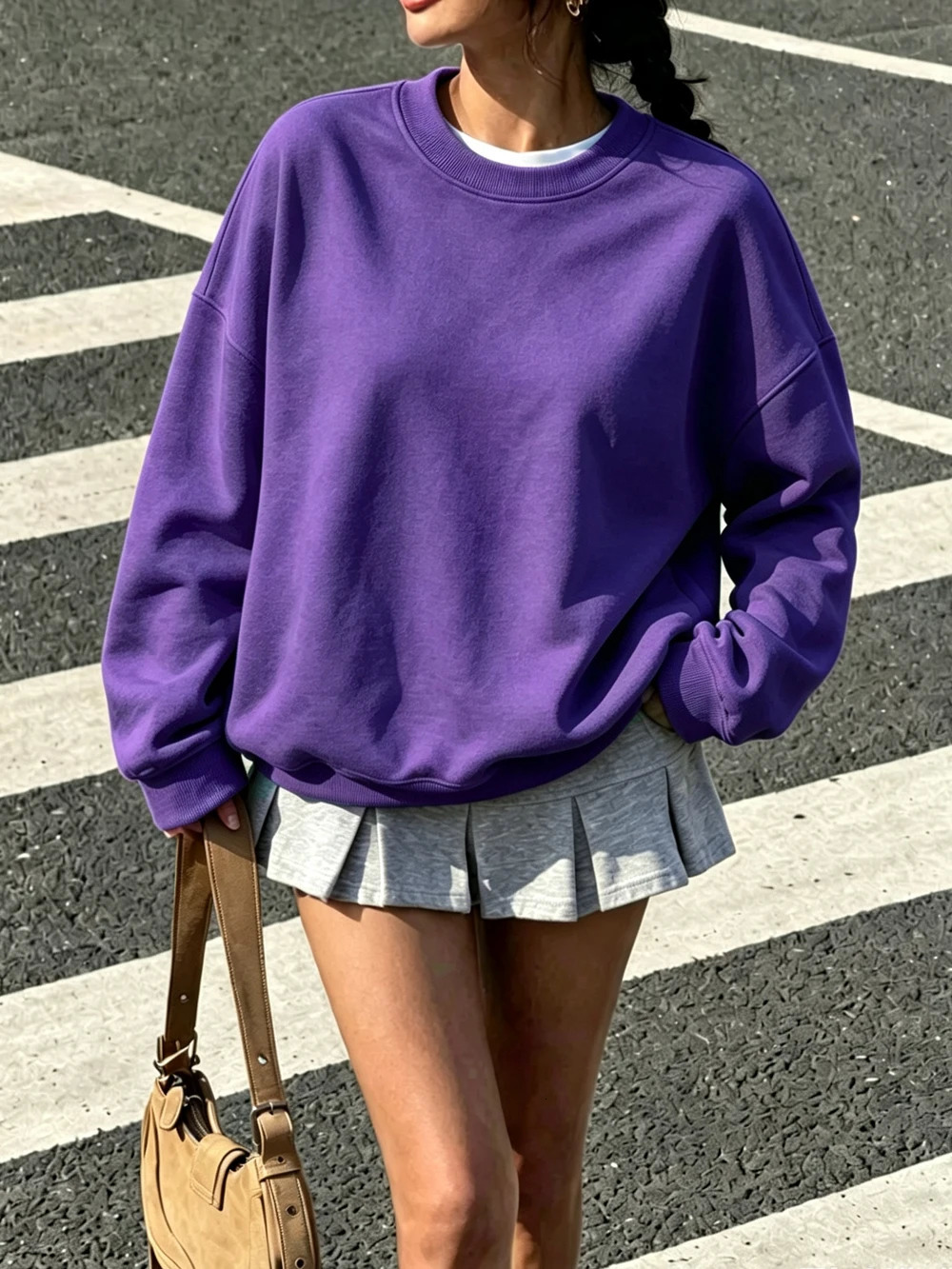 Autumn Solid Sweatshirts Womens Casual Fleece Warm Purple Hoodies Korean Oversized Crewneck Pullovers Promotion Woman Clothes 260909