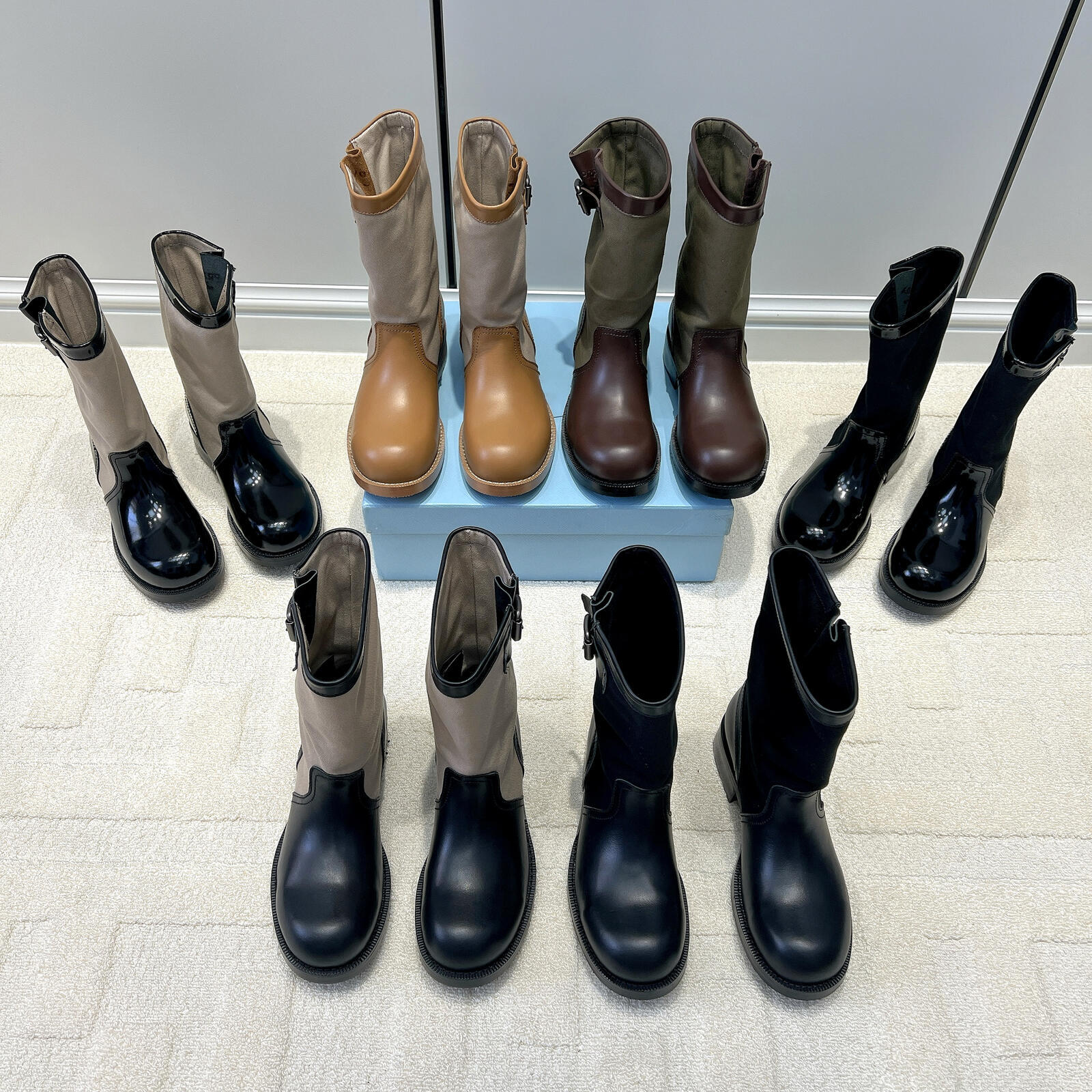 vintage Block Heel High Boot Women Western High quality luxurys Fashion Mid Calf Boots Outdoor travel Designer Side Zipper dress Leather Spliced Rom