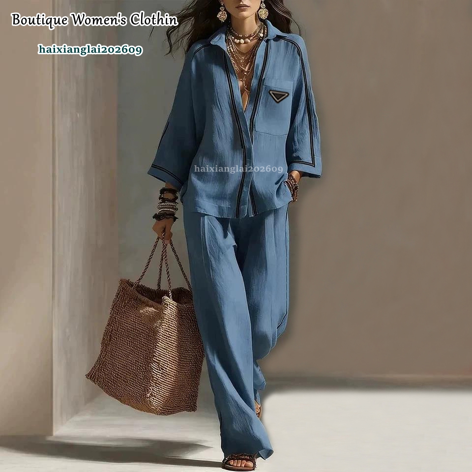 Women Clothing Designer Shirts Pants Sets Designer Women Clothes Outfit Loose Blouses and Pants Spring Autumn Female Outdoor Outfits Designer Women
