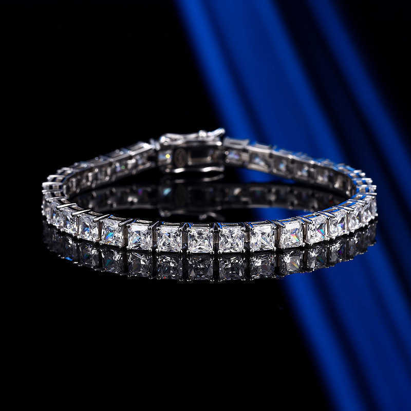 Princess Cut Tennis Moissanite Diamond Bangle Bracelet Real 925 Sterling silver Wedding Bracelets For Women Men Jewelry Pulseira L260909