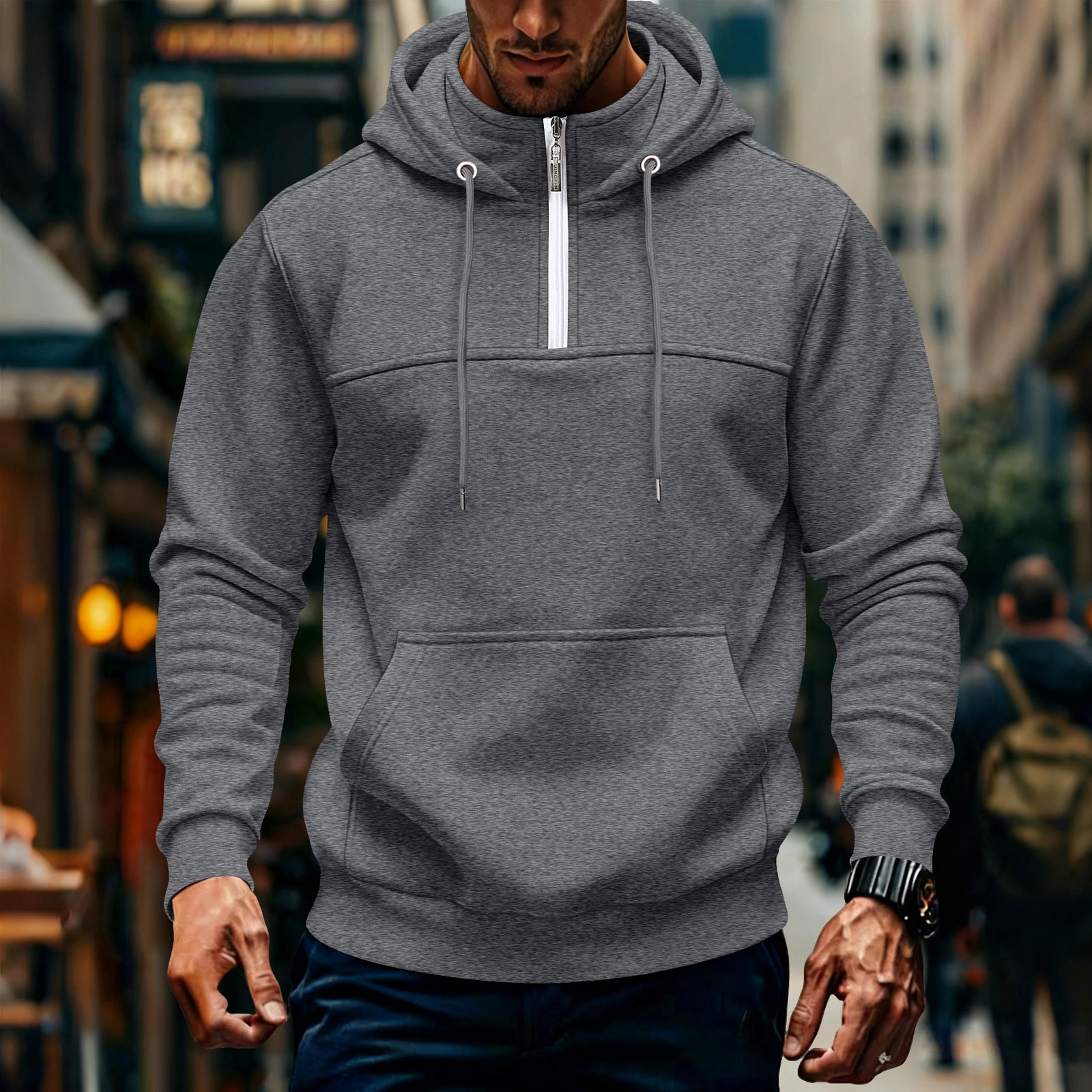 Crossborder style mens autumnwinter casual fashionable sports hooded sweatshirt with zipper collar 260909