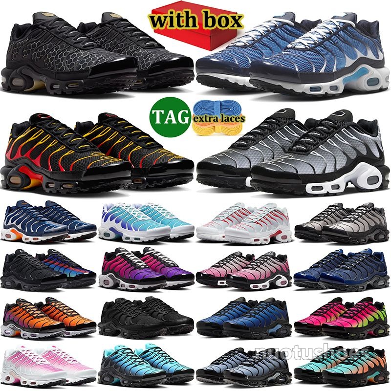 with box tn tns plus sneakers men trend women designer running shoes durable trainers outdoor sports shoe comfortable runner black Dark Obsidian Man