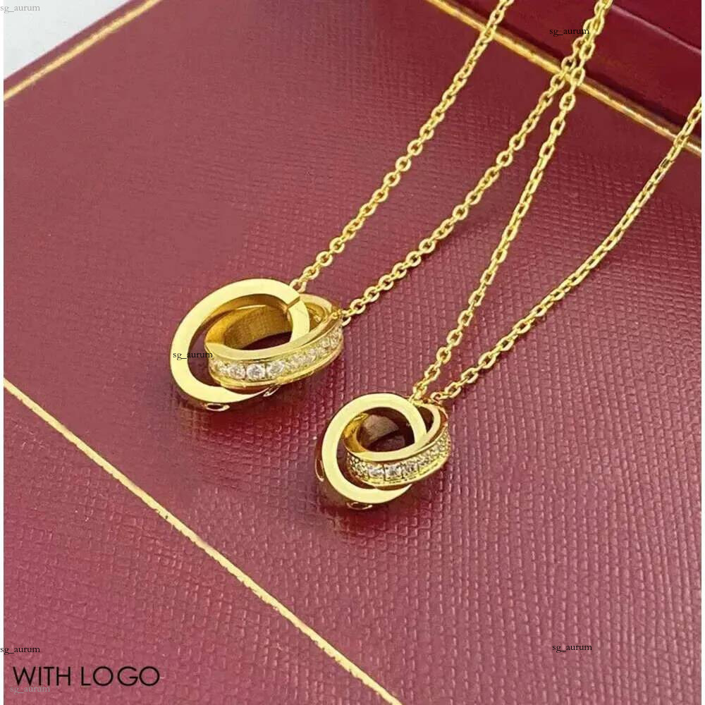 2024 Collier Designer Tour de cou Femmes Pendentif en or Double anneau Bijoux en acier inoxydable Mode Anneaux de verrouillage ovales Colliers de