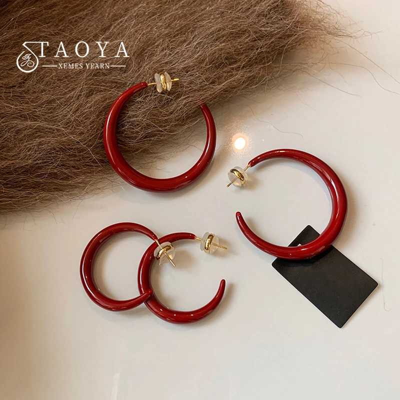 2026 New Year's Wine Red Enamel C-shaped Hanging Earrings European and American Style Ear Jewelry Simple cessories for Womens M260922