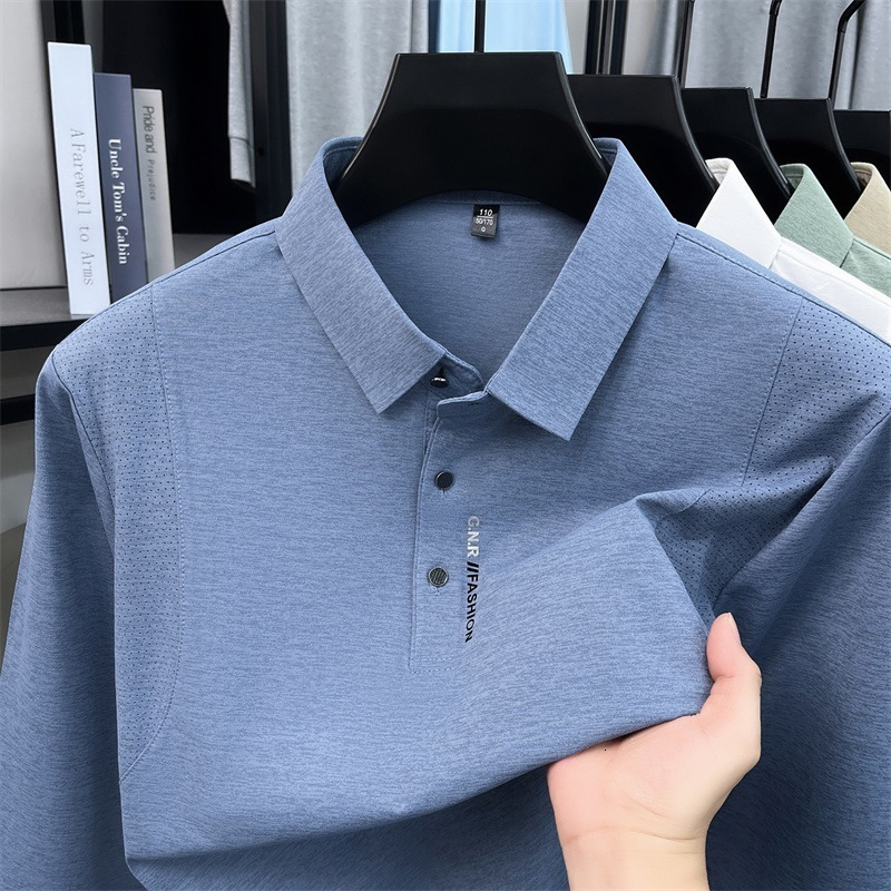 Designer export high volume sales long sleeved polo shirt breathable business casual suitable for spring and autumn men's clothing 4c
