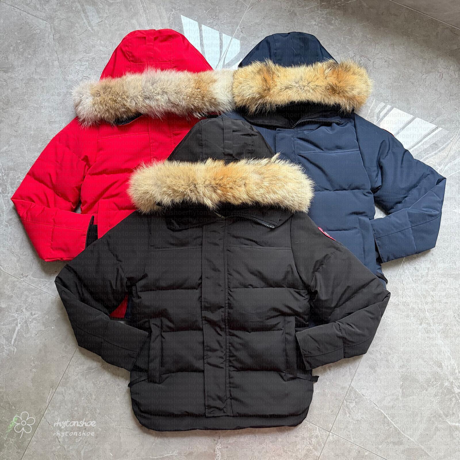 Designer Mens Winter Jacket Doudoune Jacket Wyndham Parka Homme Warm Outerwear Wolf Fur Hooded Fourrure Manteau Jacket Coat Hiver Black Badge Jacket