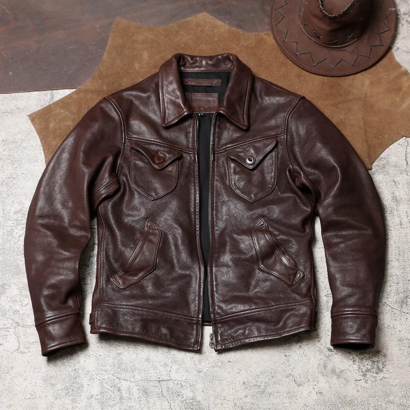 Men's Leather Tailor Vegetable-Tanned Batik Goatskin Classic Mendoza Vintage Genuine Biker Jacket