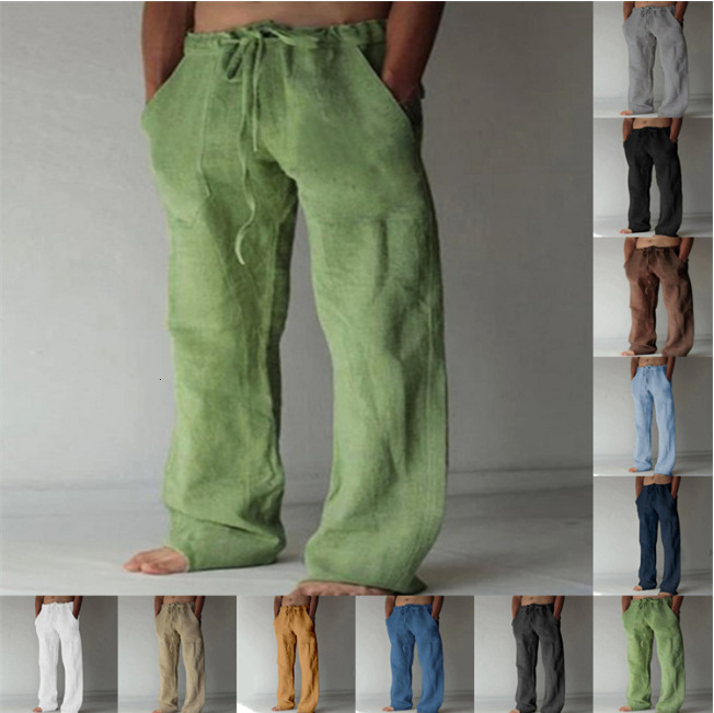 New Summer Loose Long Beach Casual Pants Front Drawstring Pocket Cotton Fashion Hawaii