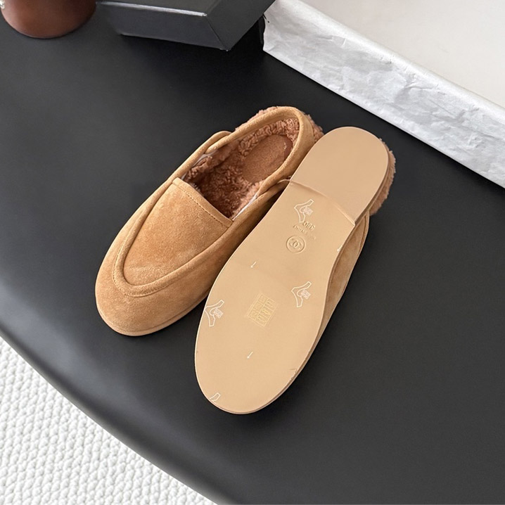 Slingback Shoe Luxury Designer Moccasin Mule Suede Leather Winter Fall Grey Brown Flat Rubber Sole Womens Fashion Trendy Brand Hot Cozy Indoor New Q