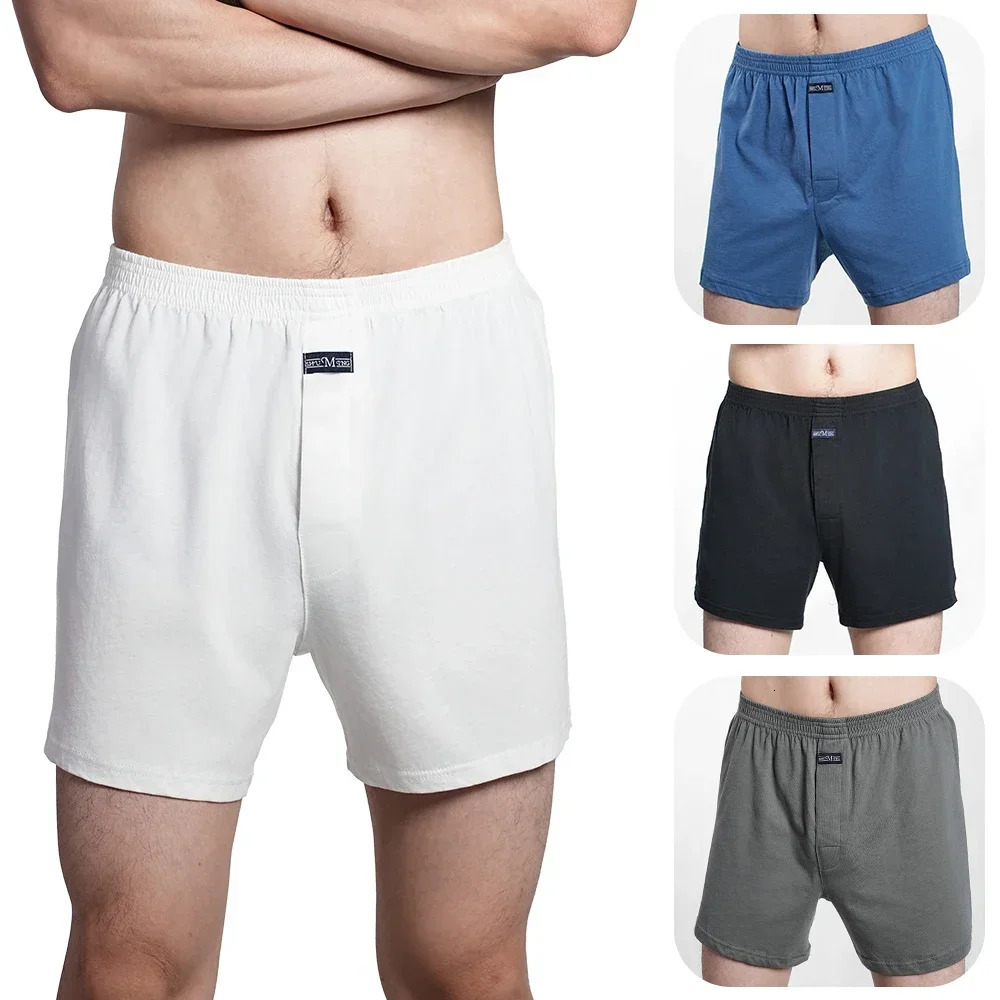 Mens 100% Cotton Boxer Shorts Underwear High Waist Big Underpants Casual Solid Plus Size Aro Pants Pajama Bottoms at Home M3XL 260908