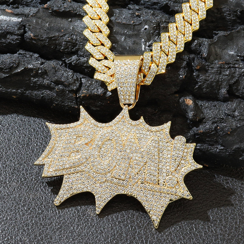 BOM! 925 Silver Full Diamond Letter Cuban Chain Personality European and American Hip-Hop Style Men's Daily Street Cool Pendant Necklace