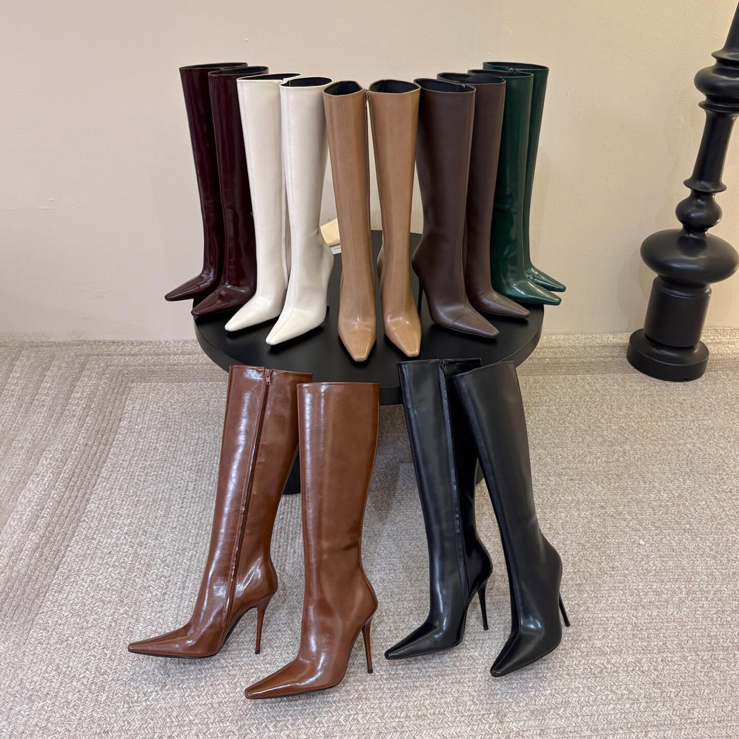 luxury Designer heel Booties Roman Boots 2026ss New Side Zip Stiletto Heel Long Knee Pointed Toe Women Sexy Western High Boots Smooth Leather Evenin