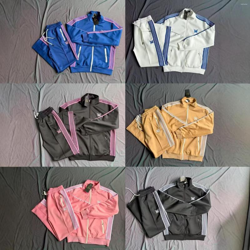 Needles Track European And American Style Casual Sports Suit Striped Top Embroidered Butterfly Zipper Jacket For Men Women