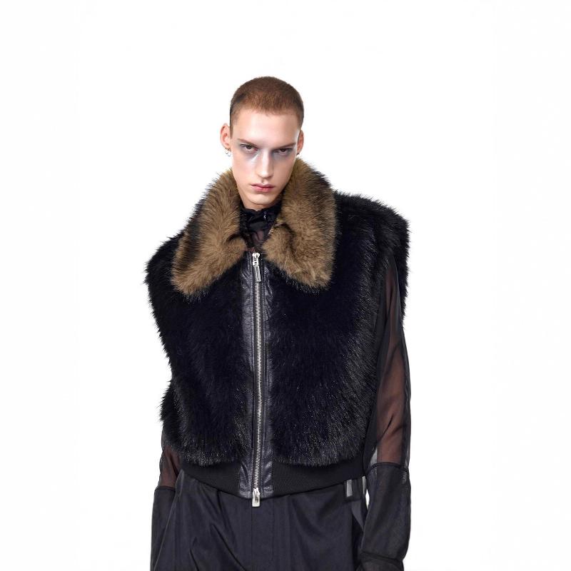Designer High Quality New Mens Faux Fur Vest Winter Warm Sleeveless Jacket Loose Fit Black Streetwear Korean Hip Hop Reversible Outerwear