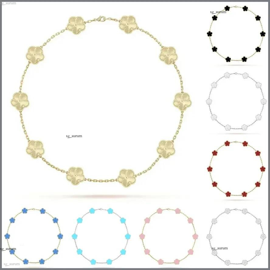 10 motif luxury for woman leaf clover gold sterling silver jewelry 925 15mm flowers pendant necklace wedding gift