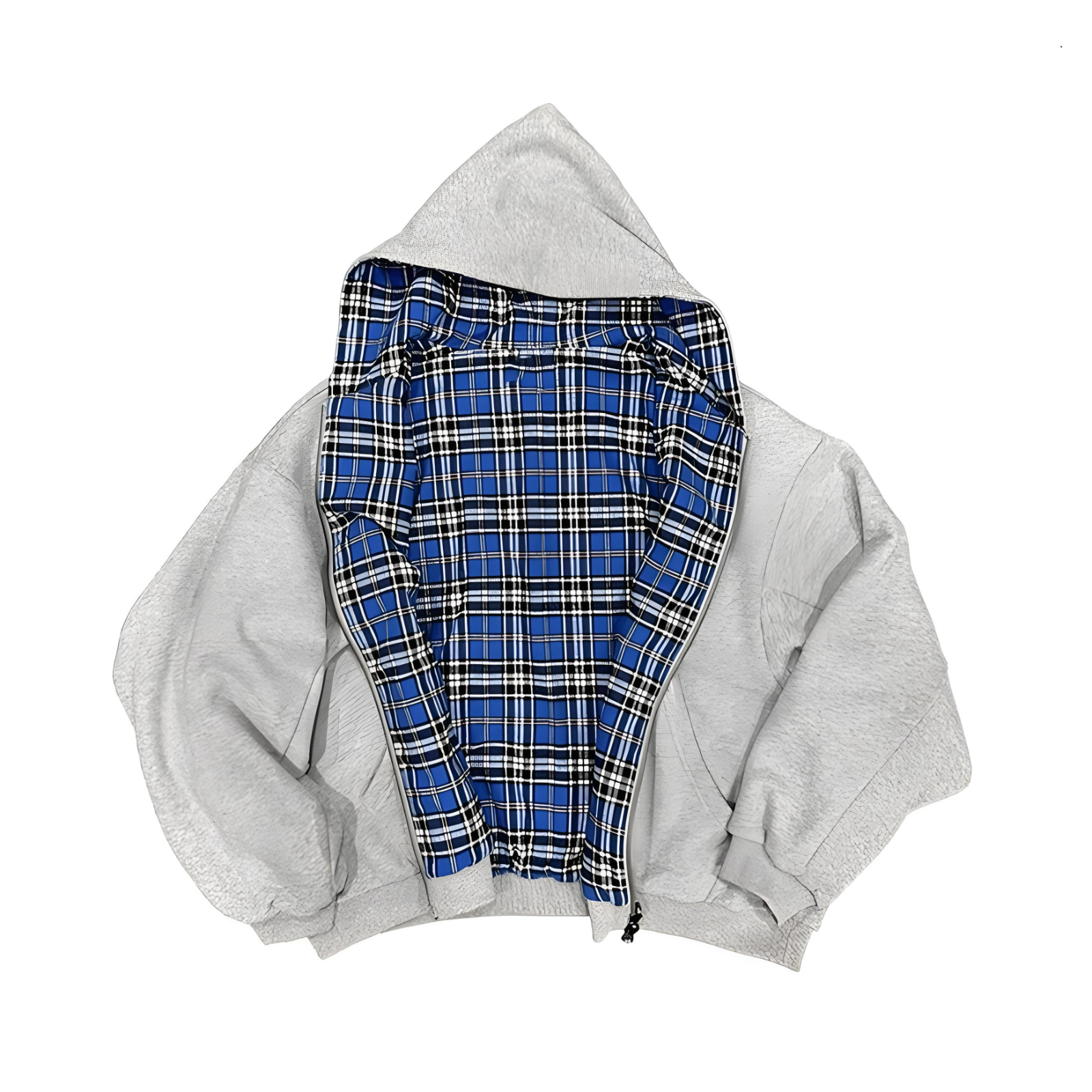 Reversible Zip Up Hooded Designer Sweatshirts Men Plaid Lining Patchwork Dual Wear Oversized Casual Outerwear New Autumn Winter Daily Street Layer J