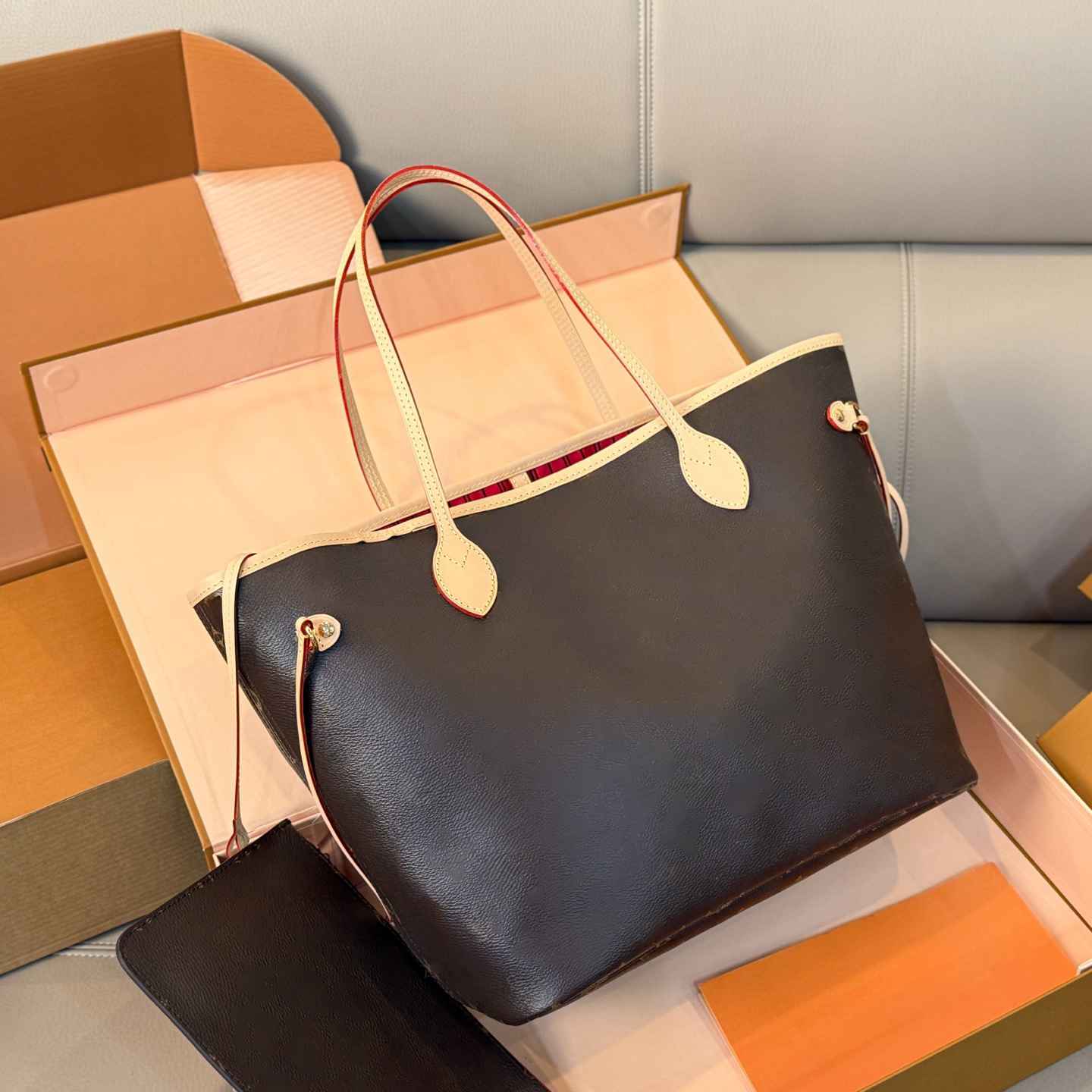 Top Designer Tote Shoulder bag Luxury Handbag Leather Purse Women Casual Large Capacity Travel Shopping Bag Lady Classic Old Flower Brown Lattice Wa