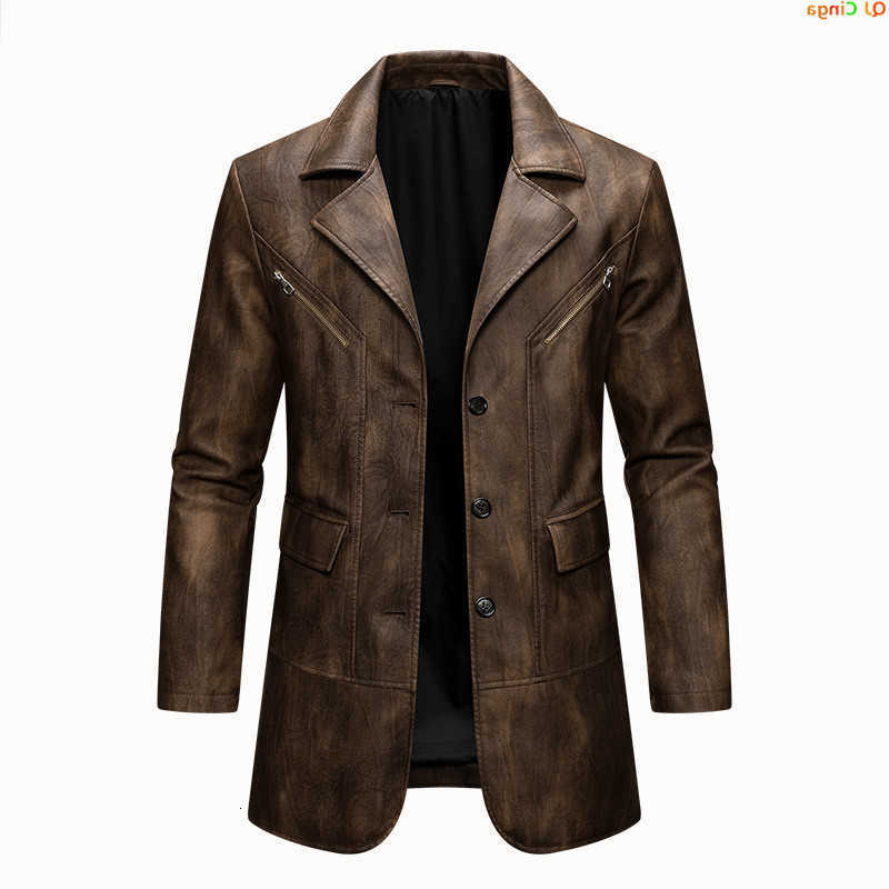 Brown PU Jackets with Men's Lapels for Fall and Winter Dark Gray Faux Leather Coats for Spring European Sizes SXXXL. D260910