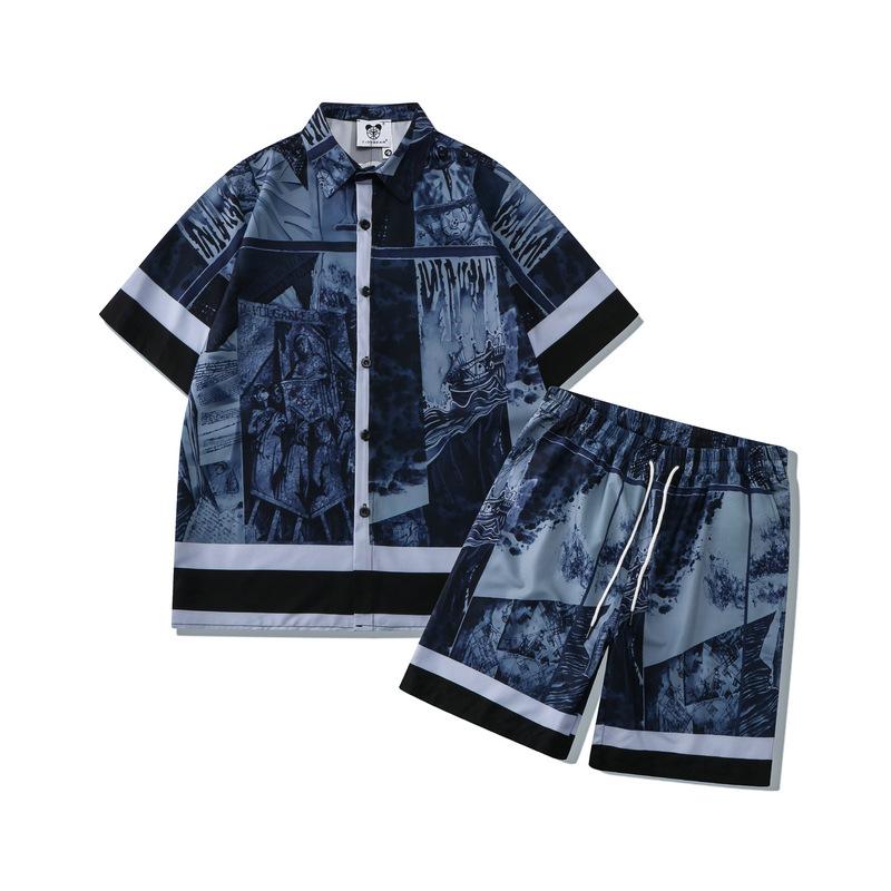 Ensemble chemise et short à fleurs pour hommes, Vintage, nautique, imprimé intégral, chemise boutonnée décontractée, short, tenue deux pièces, ét