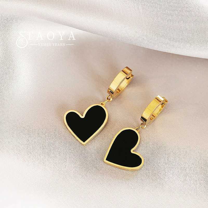 Classic Blk Peh Heart Pendant Design Stainless Steel Gold Color Earrings 2025 Fashion Jewelry Party Women's Set cessories M260922
