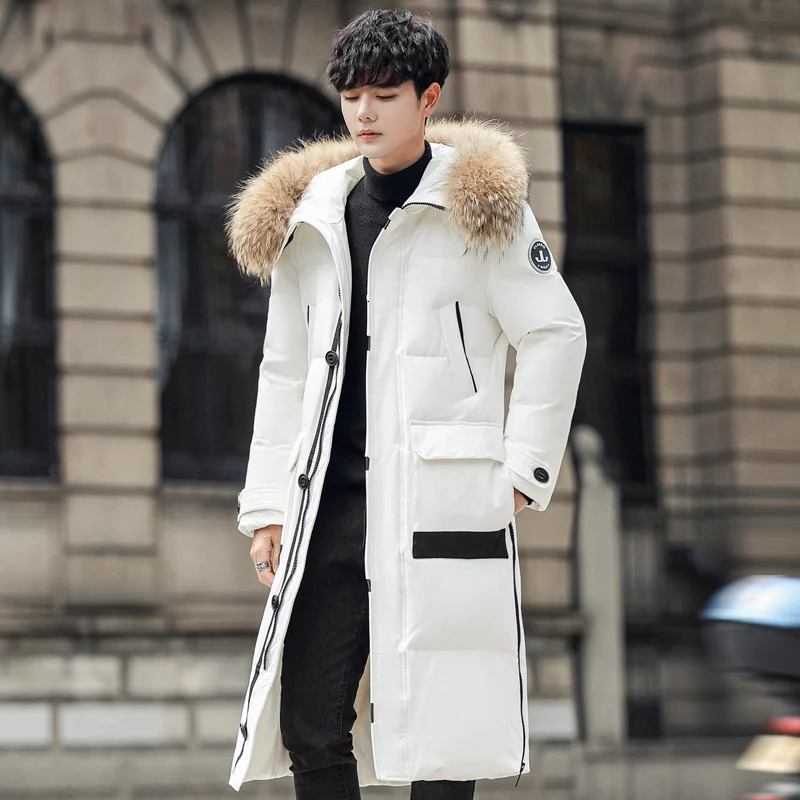 Winter Couple White Duck Down Windproof Parkas Jacket Mens Long Thickened Extreme Coat Oversized Fur Collar 260908