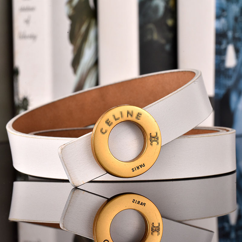 White belt Designer Women CL Belt Fashion Big Buckle Thin Belt width 2.3cm Retro collar buckle men hight quality genuine leather belt with gift box