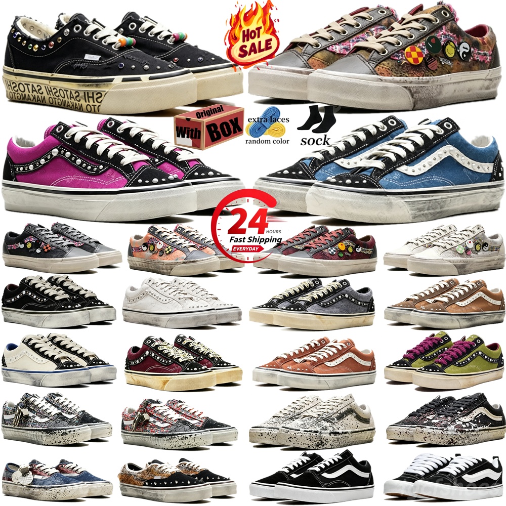 With Box casual canvas skateboard shoes Designer pearlized shoe pearl shoes knu old skools Souvenir sneakers Sport chaussures trainers for men women