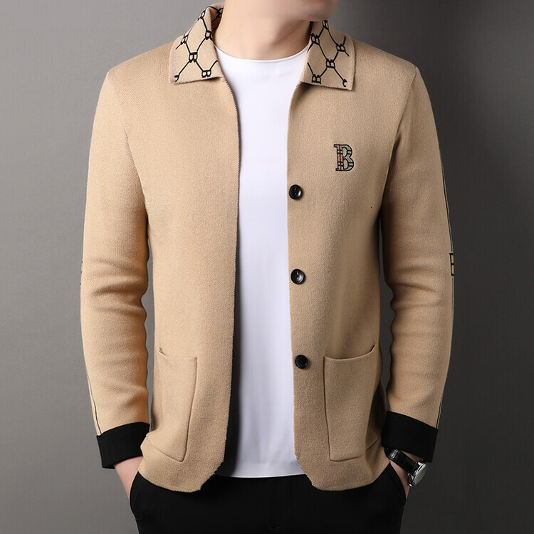 Men's Cardigan Knit Jacket, Spring/Autumn 2024 New Style, Trendy Slim-Fit Outerwear Sweater With A Lapel Collar, Youth Spring Collection