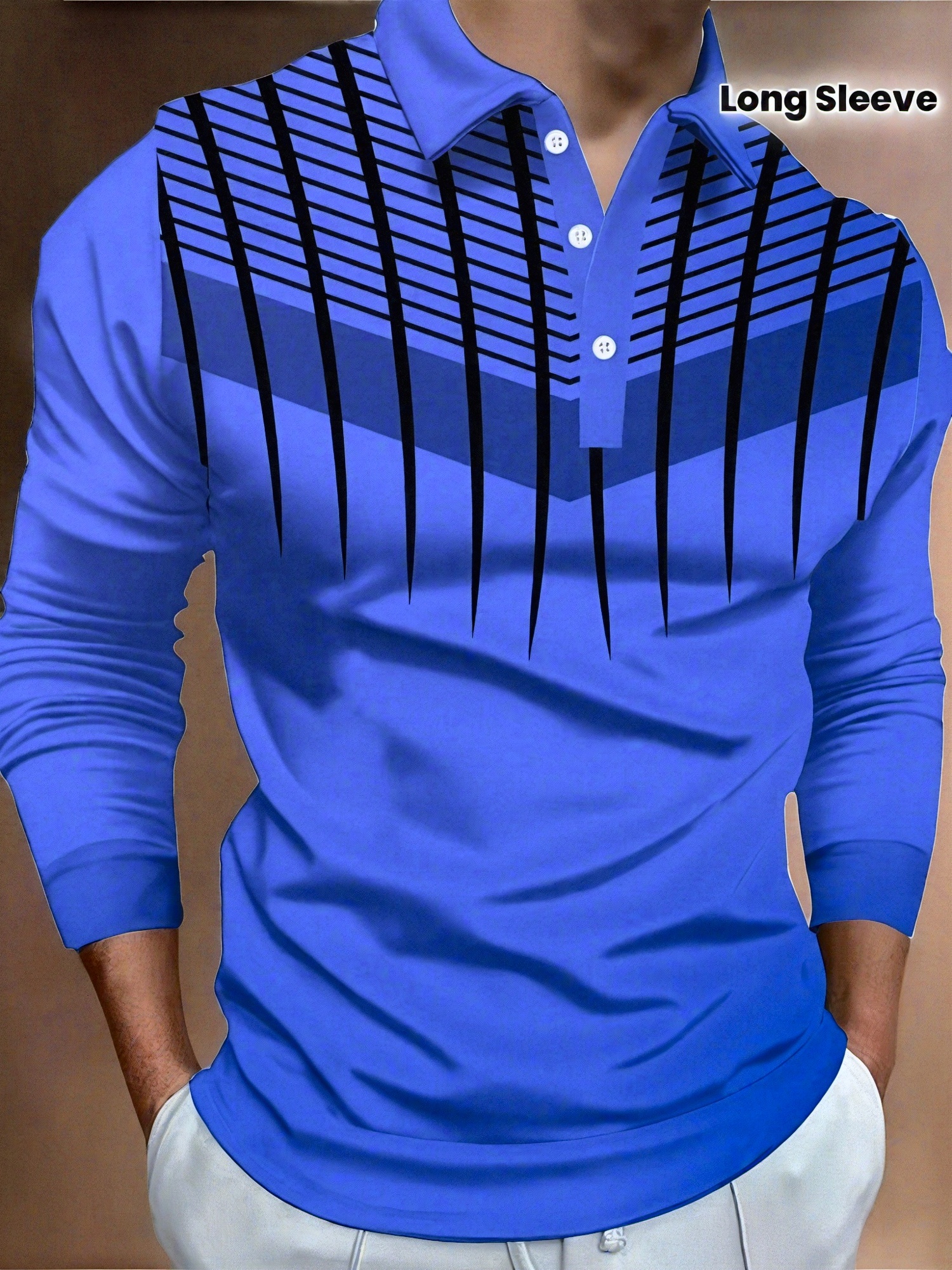 Designer New! Men's 3D printed casual long sleeved polo shirt suitable for golf and everyday wear 30